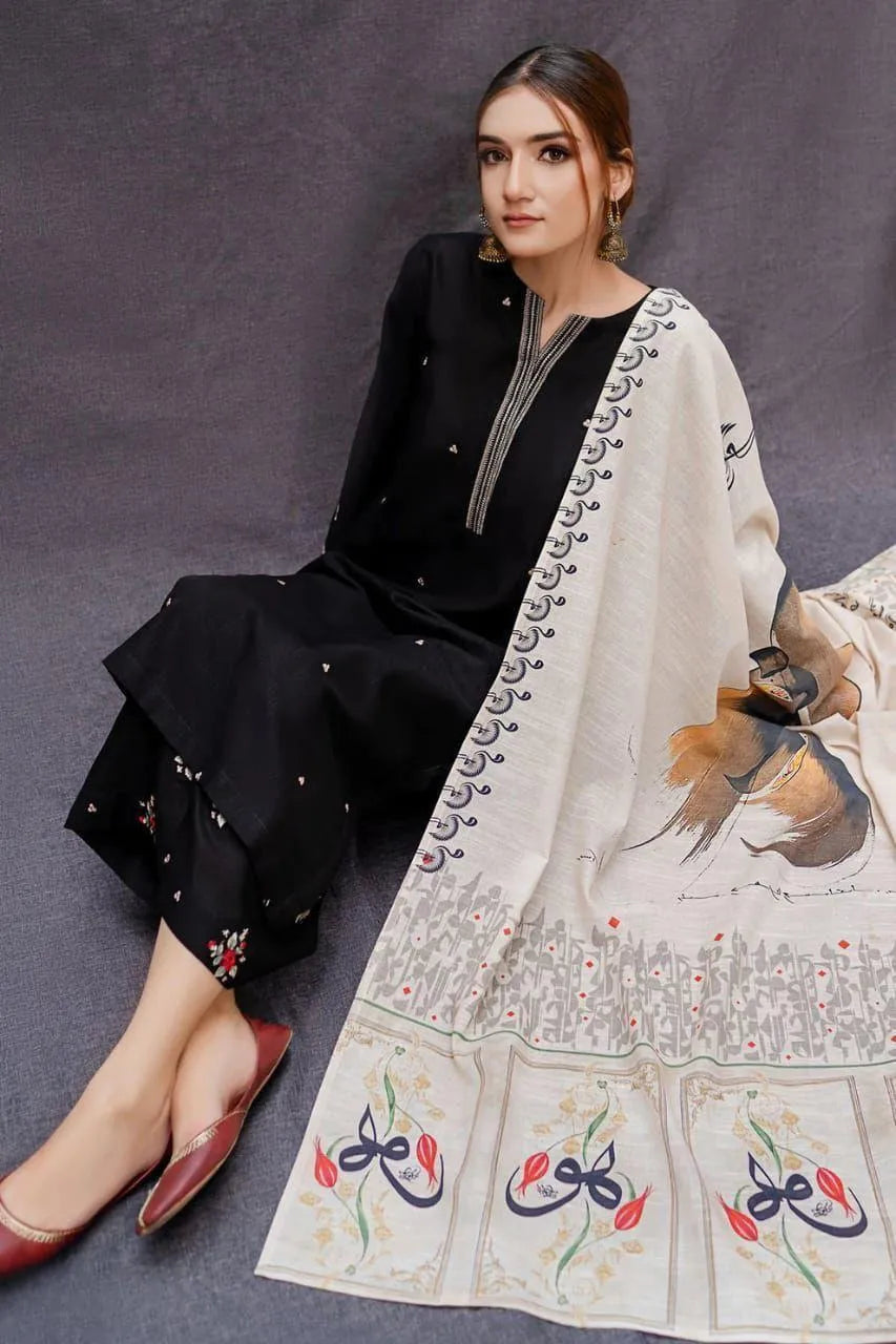 Black Embroidered Lawn Suit - 3 Pcs Unstitched Women's Collection