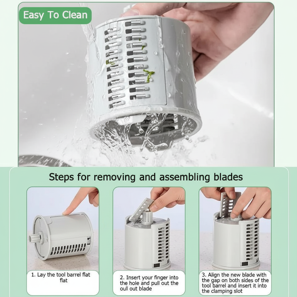 Manual Food Chopper with 3 Interchangeable Blades Green